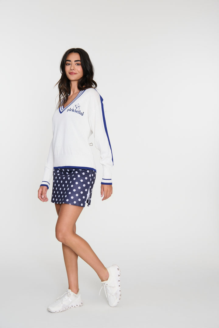 Audrey Varsity Pickleball Sweater – Preppy Pullover
